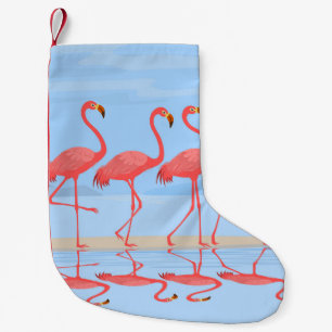 Calcetín Navideño Pequeño Pájaro flamenco caminando por la playa en verano