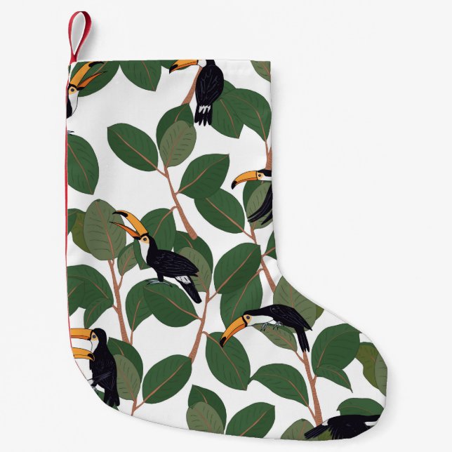 Calcetín Navideño Pequeño Pájaro loro tóxico con hojas de palma ficticia sin (Anverso)