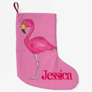 Calcetín Navideño Pequeño Pájaro rosa Flamingo Tropical Paradise Island