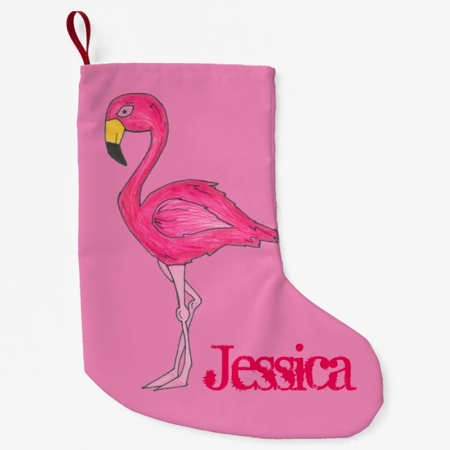 Calcetín Navideño Pequeño Pájaro rosa Flamingo Tropical Paradise Island (Anverso)