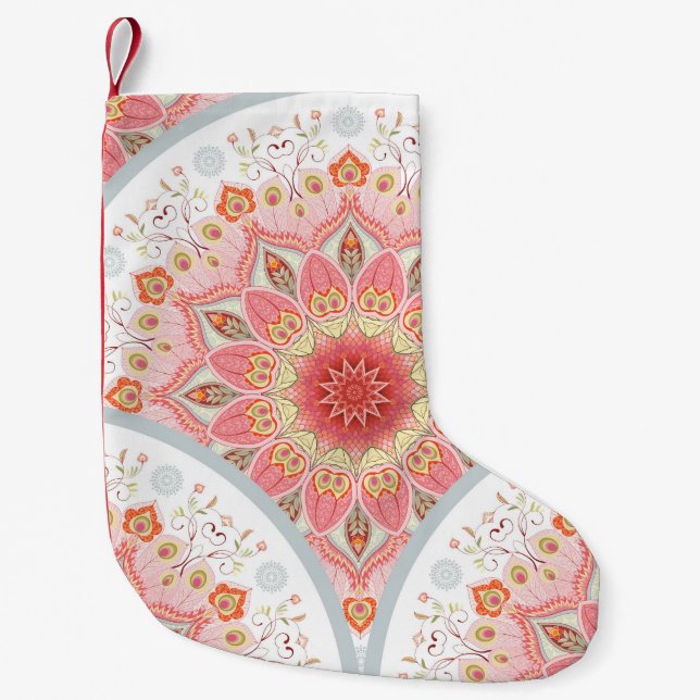 Calcetín Navideño Pequeño Pájaros de pavo real, ornamento de redondeo floral (Anverso)