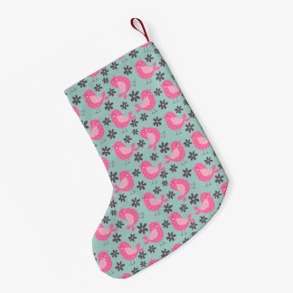 Calcetín Navideño Pequeño Pájaros y flores de polka