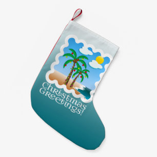 Calcetín Navideño Pequeño Palm Tree Holiday Lights Beach Navidades