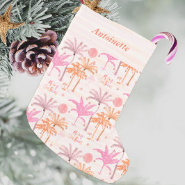 Calcetín Navideño Pequeño Palm Tree Tropical Feliz Navidad Personalizada