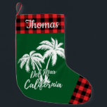 Calcetín Navideño Pequeño Palm Trees Beach Personalizadas Del Mar California<br><div class="desc">Palm Treles de Playa Personalizadas Del Mar California Pañadas Rojas Verdes Navidades Pequeños Protegidos</div>