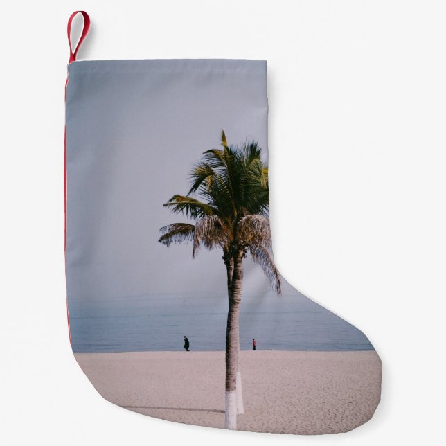 Calcetín Navideño Pequeño Palmera verde a orillas del mar (Anverso)