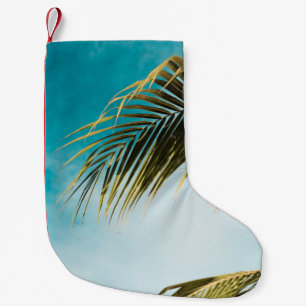 Calcetín Navideño Pequeño Palmera verde bajo cielo azul