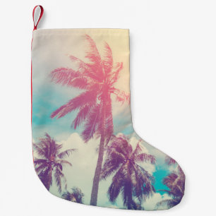 Calcetín Navideño Pequeño Palmeras de silueta, abstracto de puesta de sol.