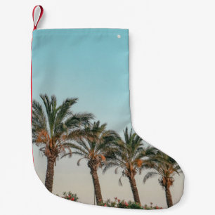 CALCETÍN NAVIDEÑO PEQUEÑO PALMERAS VERDES BAJO CIELO AZUL