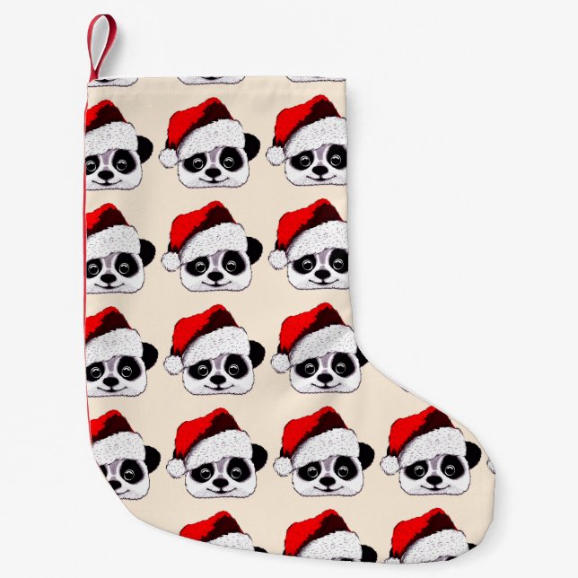 Calcetín Navideño Pequeño panda linda divertida en navidad (Anverso)