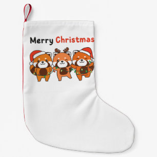 Calcetín Navideño Pequeño Panda Rojo Navidades Pandas Rojos Feliz Navidad