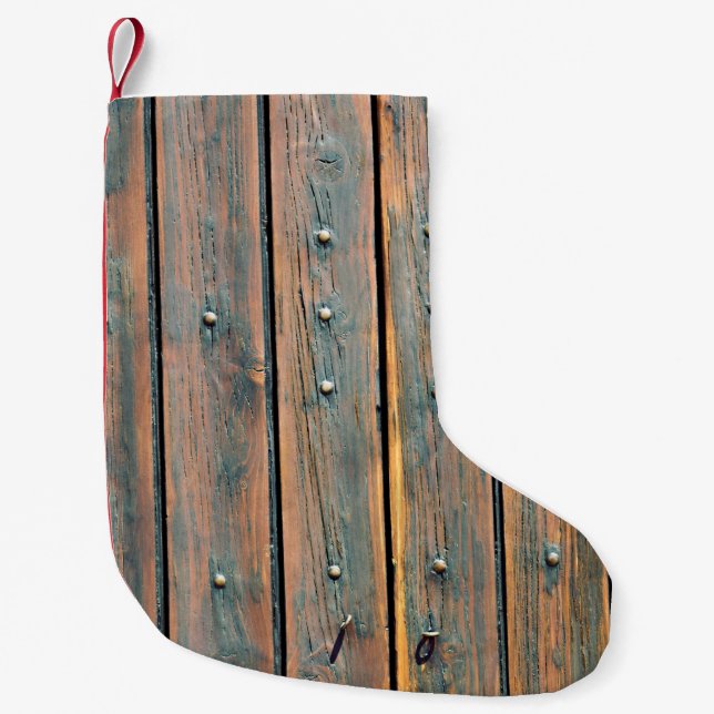 Calcetín Navideño Pequeño Panel de madera marrón (Anverso)