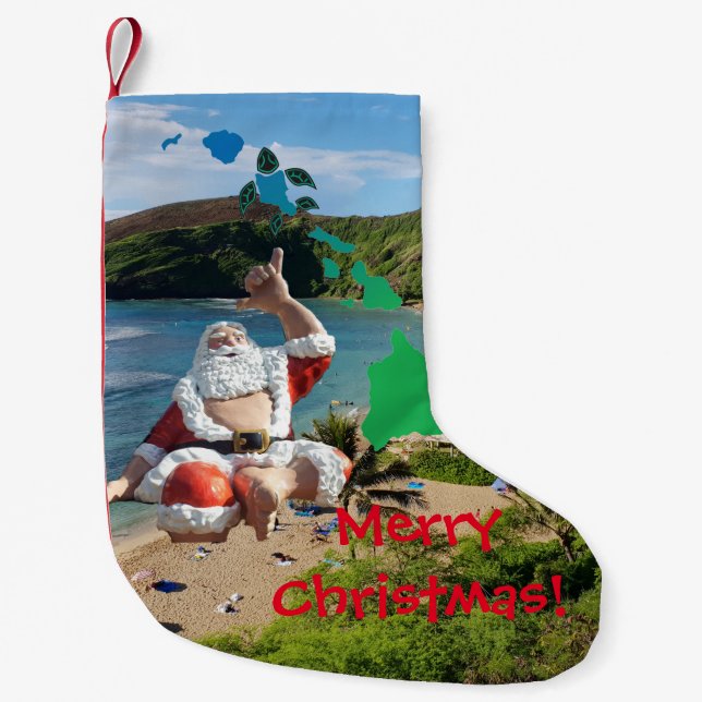 Calcetín Navideño Pequeño Papá Noel en Hawaii (Anverso)