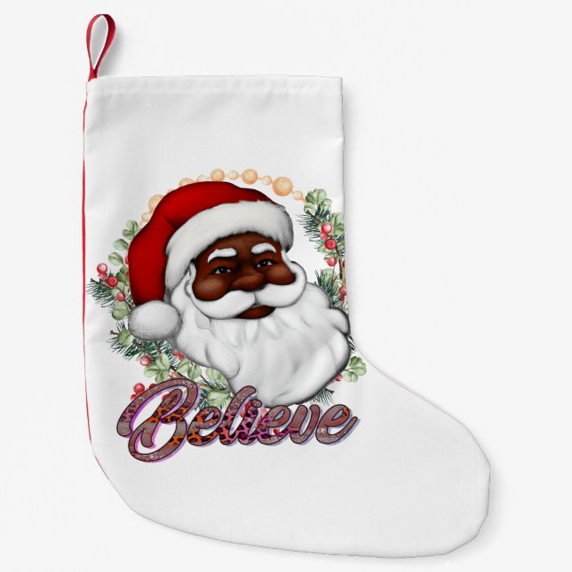 Calcetín Navideño Pequeño Papá Noel negro cree que los Navidades de Melanin  (Anverso)