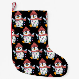 Calcetín Navideño Pequeño Papá Noel Pingüino Luces Navidad Pingüinos Xmas