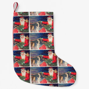 Calcetín Navideño Pequeño Papá Noel vintage en trineo