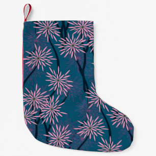 Calcetín Navideño Pequeño Papel de pared floral: azul marino asiático, rosa.