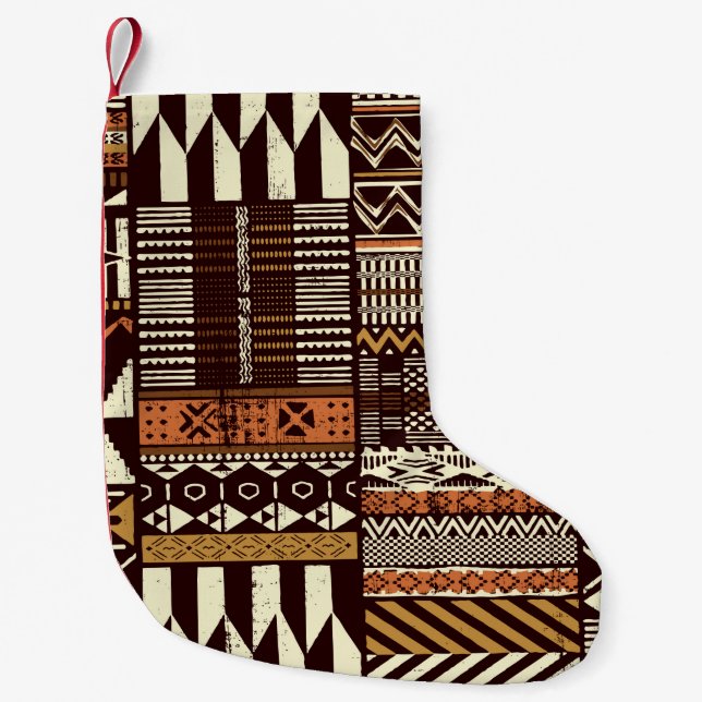 Calcetín Navideño Pequeño Papel de tejido al estilo tribal africano, abstrac (Anverso)