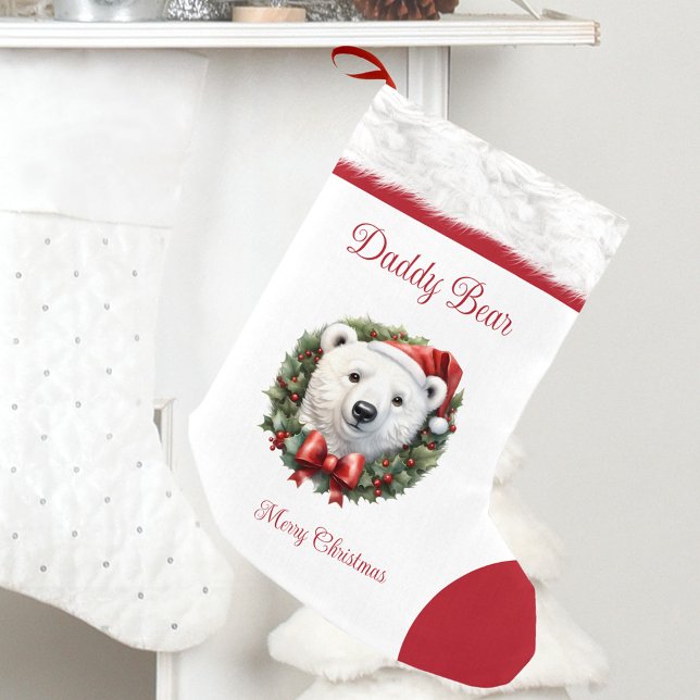 Calcetín Navideño Pequeño Papi Nombre del Oso Familia Navidades que coincida (Daddy Bear Name Family Matching Christmas Stocking)