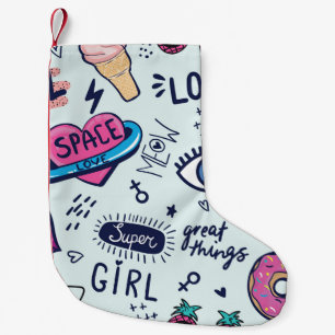 Calcetín Navideño Pequeño Parche de Moda: Pegatinas de Pop Art.