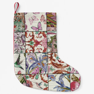 Calcetín Navideño Pequeño Parchwork de la naturaleza: Moda de fondo transpar