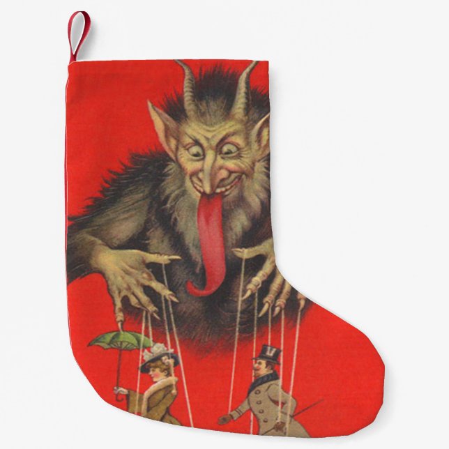 Calcetín Navideño Pequeño Pareja de titiriteros Red Krampus (Anverso)