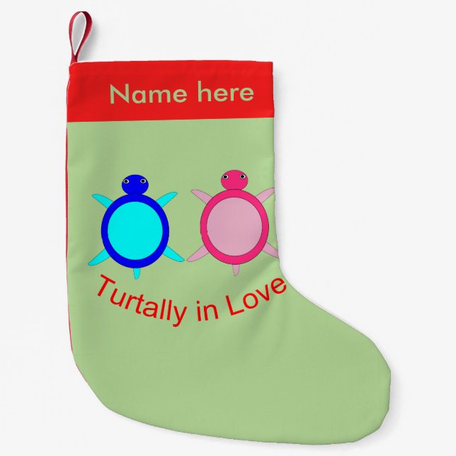 Calcetín Navideño Pequeño Pareja de tortuga suave personalizada (Anverso)