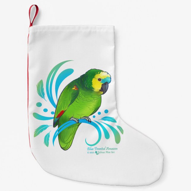 Calcetín Navideño Pequeño Parroquia amazónica con borde azul (Anverso)