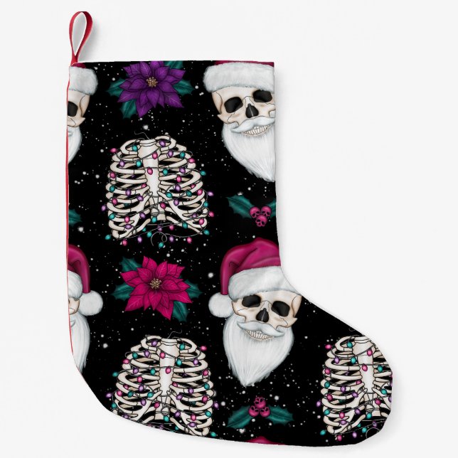 Calcetín Navideño Pequeño Pastel Gótico Santa Skull (Anverso)