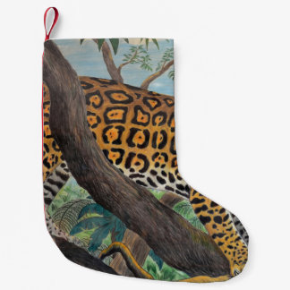 Calcetín Navideño Pequeño Pastel jaguar: dibujo de la jungla.