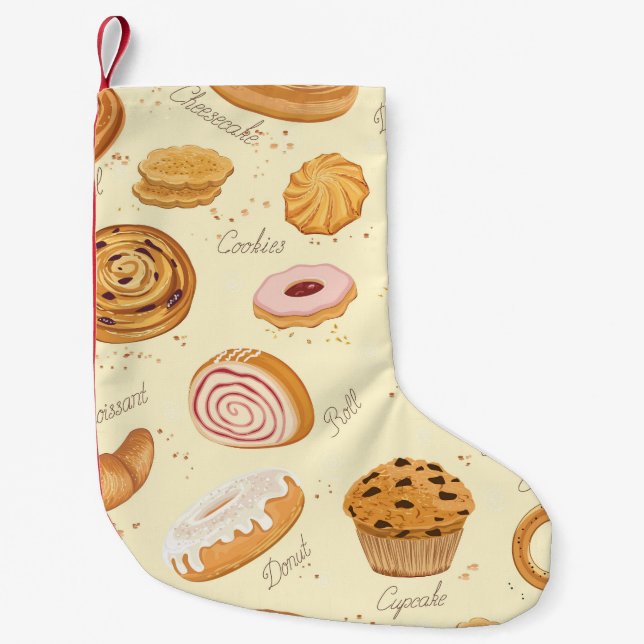 Calcetín Navideño Pequeño Pasteles Variados: Sabroso Patrón Sin Marea. (Anverso)