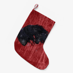 Calcetín Navideño Pequeño Pastorek de caballo frisón de paisaje invernal 2