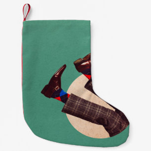 Calcetín Navideño Pequeño Patas macho apiladas en redondo sobre geométricas