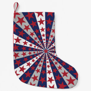Calcetín Navideño Pequeño Patriotic Sunburst: Obra de arte de la bandera est