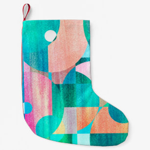 Calcetín Navideño Pequeño patrón abstracto geométrico de color brillante inu