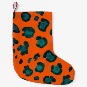 Calcetín Navideño Pequeño Patrón acuarela sin fisuras con piel de leopardo. 