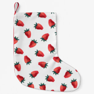 Calcetín Navideño Pequeño Patrón acuarela transparente con fresas