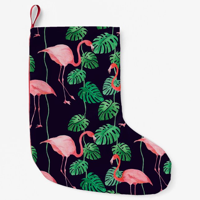 Calcetín Navideño Pequeño Patrón acuático sin foco con flamingo (Anverso)