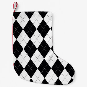 Calcetín Navideño Pequeño Patrón argyle sin fisuras en blanco y negro. Geom