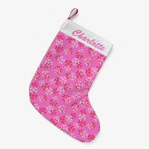 Calcetín Navideño Pequeño Patrón Atómico Personalizado Retro Rosa Mod Medio