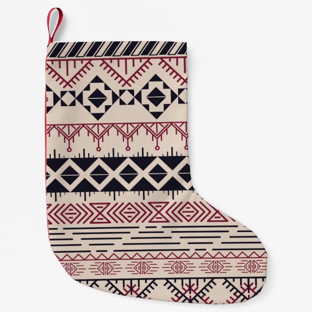 Calcetín Navideño Pequeño Patrón azteca. Antecedentes tribales de época (Anverso)