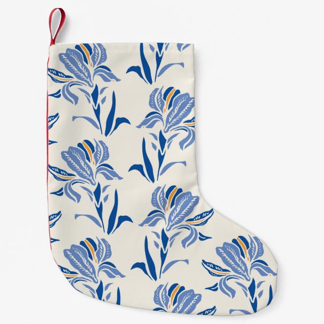 Calcetín Navideño Pequeño Patrón Botánico Geométrico Barroco Iris Flower. Co (Anverso)