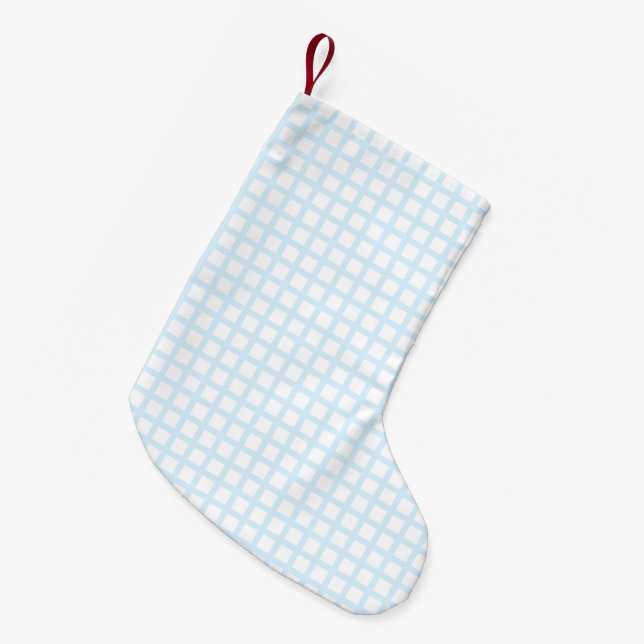 Calcetín Navideño Pequeño Patrón cuadrado cuadrado azul claro (Frente (Colgado))