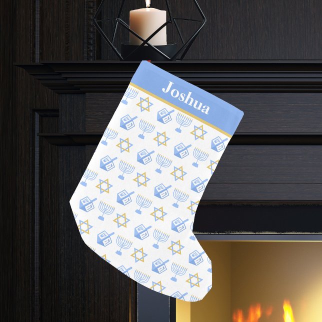 Calcetín Navideño Pequeño Patrón Cute Hanukkah Personalizado Niños Judíos (Subido por el creador)