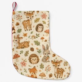 Calcetín Navideño Pequeño Patrón de acuarela de animales adorables del bosqu