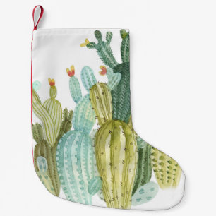 Calcetín Navideño Pequeño Patrón de acuarela de Cacti en Vintage