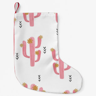 Calcetín Navideño Pequeño Patrón de acuarela de cactus rosados