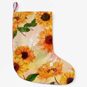 Calcetín Navideño Pequeño Patrón de acuarela de girasoles amarillos dibujado
