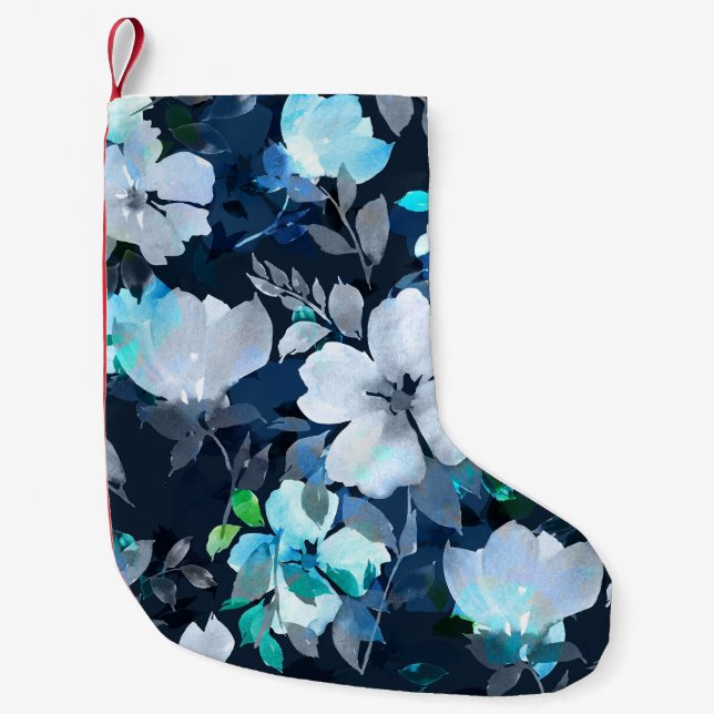 Calcetín Navideño Pequeño Patrón de acuarela de la elegancia floral (Anverso)