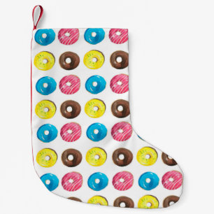 Calcetín Navideño Pequeño Patrón de acuarela sin foco con pequeños donuts